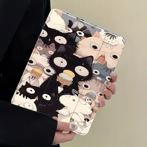 Funny Cartoon Cat iPad Case, Cute Anime Aesthetic Protective Cover for iPad Pro Air 11 13 10.9 10.2, Shockproof Smart Folio with Auto Wake/Sleep, Scratch-Resistant Tablet Shell