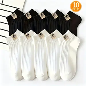 5/10 Pairs of Soft, Comfortable and Breathable Black and White Socks, Durable, Easy To Clean, Fashion, Suitable for Home Wear Minimalist