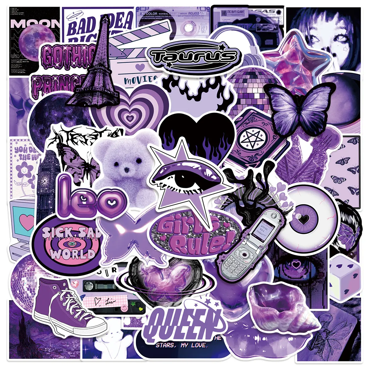 50Pcs Purple Y2K Girl Doodle Stickers, Decal For Cars, Faith-inspired Designs with Positive Messages, Ideal for Scrapbooks, Water Bottles, Cars & Gifting #Y2KStickers #PurpleStickers #DoodleStickers #PositiveVibes #GirlStyleStickers #FaithStickers