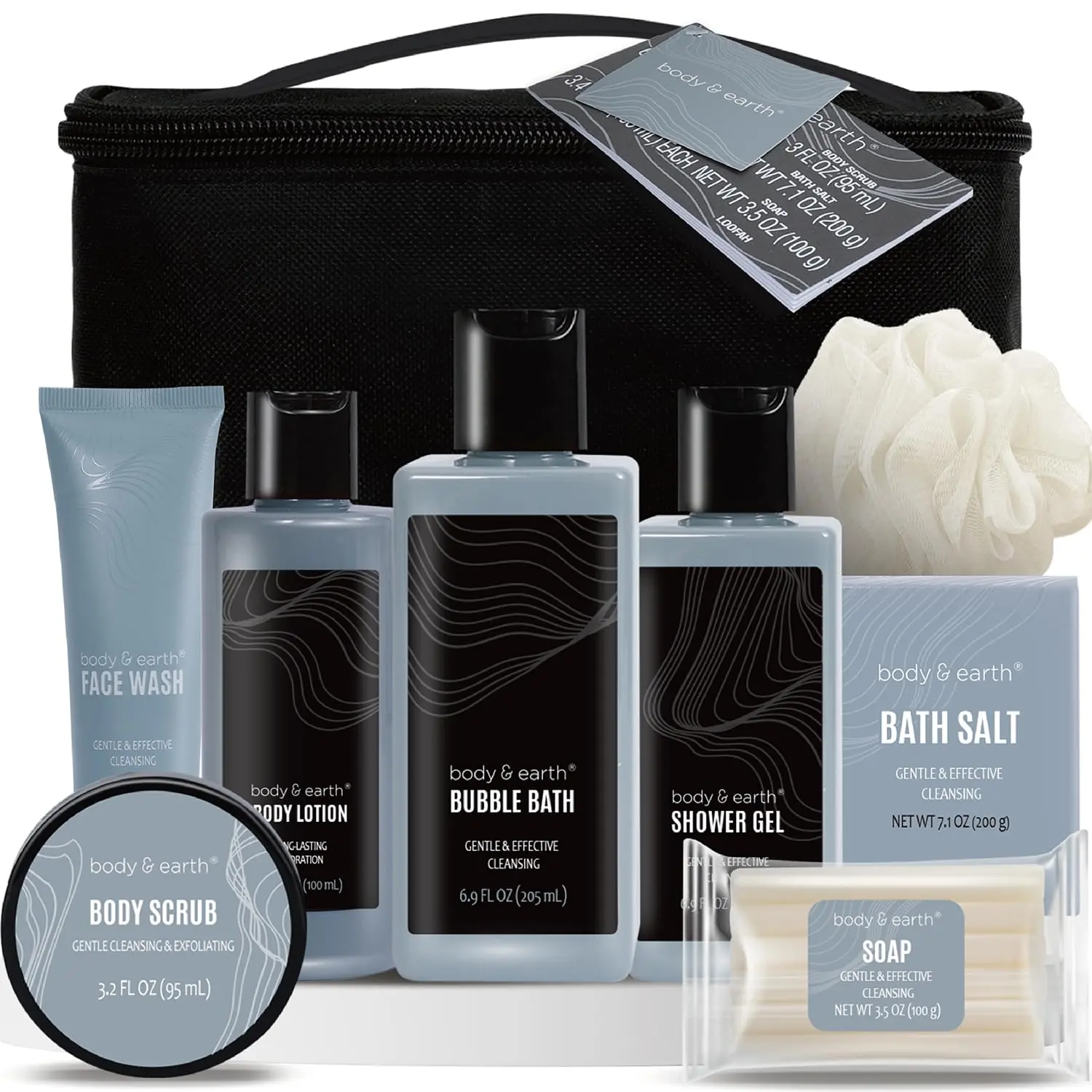 Leather/Citrus/Sandalwood Scented Gift Baskets for Men Body Wash Set Mens Bath Set with Body Lotion, Face Wash, Shower Gel, Bubble Bath, Loofah & More, Birthday Gifts for Men,regalos para hombre,Christmas Gifts