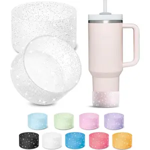 2 PCS Glitter Silicone Boot Compatible with Stanley Tumbler 20 30 40 oz & Fits Hydro Flask Water Bottle 12-24oz & Fits Yeti, Simple Modern, Owala Cup - Bling Cup Bottom Protector Accessories Drinkware Mug Drinking Gadgets Star