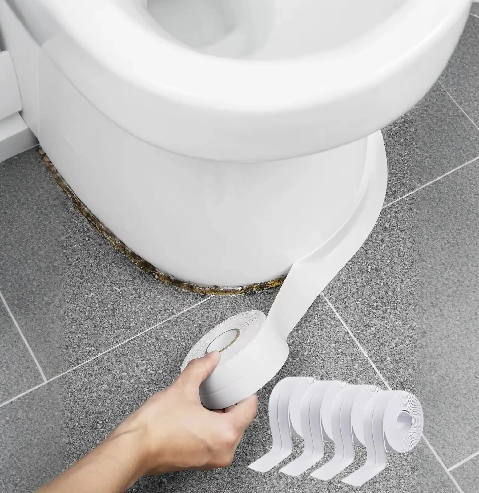 4Rolls Caulk Tape ，Waterproof Self Adhesive, No Mess, No Tools Toilet Caulk Tape | Quick & Easy to Install in Minutes, Strong Adhesive, Floor Wall Edge Protector, Traditional Caulking Replacement