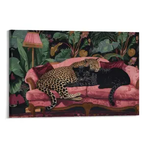 Vintage Y2K Brown Tiger And Leopard Canvas Wall Art,for Hallway Bathroom Dining Living Room Kitchen Wall Bedroom Decoration less museum-quality poster