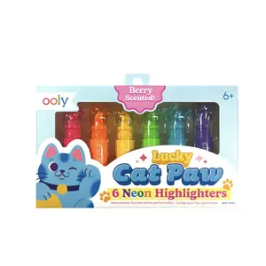 Lucky Cat Paw Scented Neon Highlighters - Set of 6
