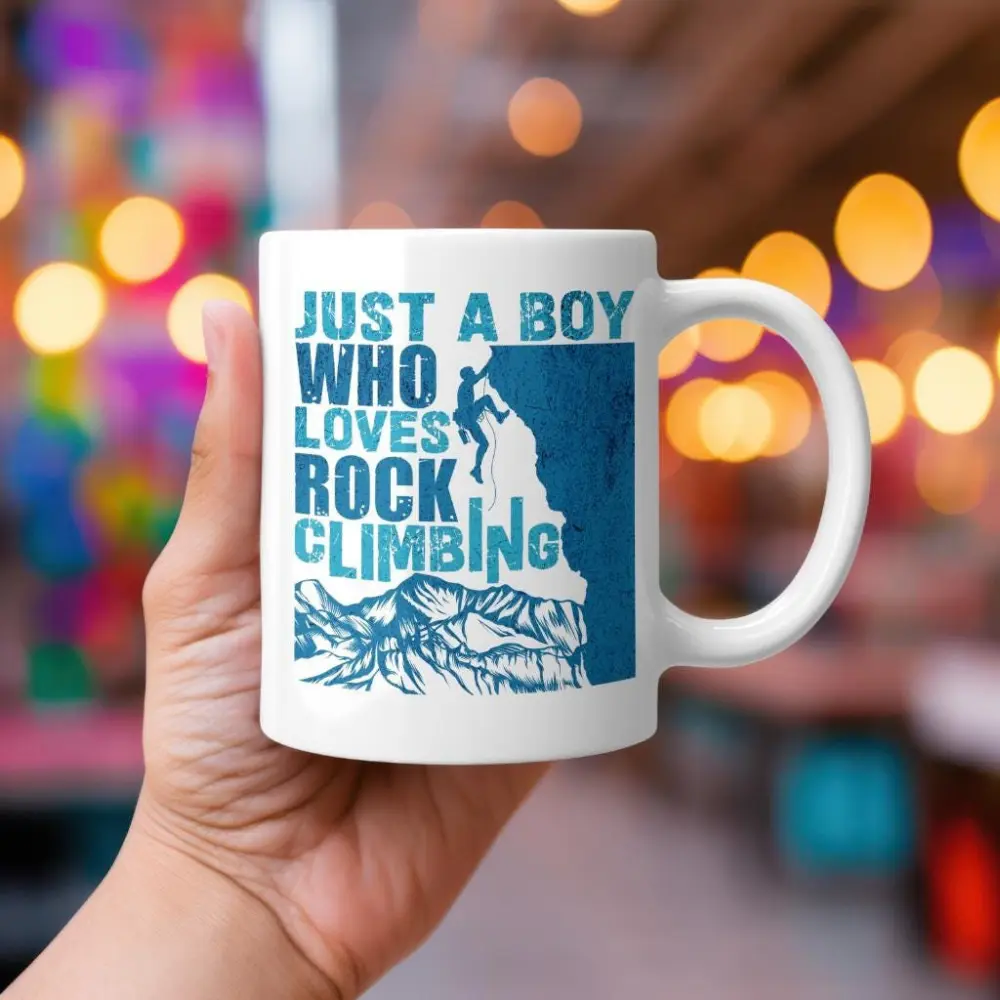 Just a Boy Who Loves Rock Climbing Mug, Rock Climber Gift, Outdoor Adventure Coffee Cup, Climbing Enthusiast Mug for Him
