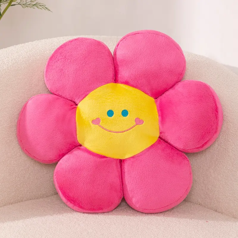Polyester Sunflower Face Cushion - 35x35cm Plush Fabric Decorative Cushion, Soft, Comfortable, Playful, Practical, Durable, Vibrant Colors (Pink, Green, Red, Dark Pink, Yellow, Blue) - Ideal for Living Room Decor, Birthdays