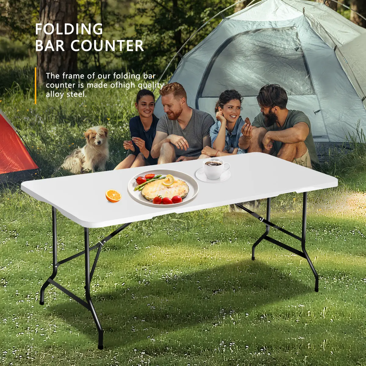 [Portable Folding Table] Portable 2.5ft/4ft/6ft Plastic Folding Table - White Indoor Outdoor Dining Table with Carrying Handle, Locks