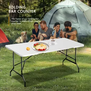 [Portable Folding Table] Portable 2.5ft/4ft/6ft Plastic Folding Table - White Indoor Outdoor Dining Table with Carrying Handle, Locks