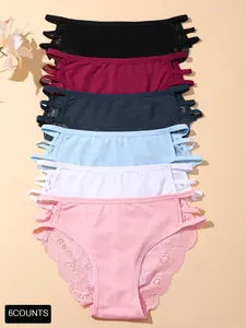 Women's Plain Cut Out Contrast Lace Panty, Soft Comfy Breathable Knicker for Daily Wear, Underwear for All Seasons