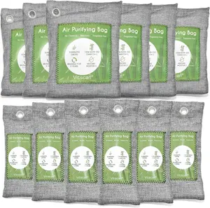 12 Pack Bamboo Air Purifying Bag, Activated Charcoal Bags Odor Absorber, Moisture Absorber, Natural Car Air Freshener, Shoe Deodorizer, Odor Eliminators For Home, Pet, Closet (6x50g, 6x150g)
