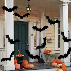 12pcs Halloween Hanging Bats Decorations Outdoor - Plastic Flying Bats with Glowing Eyes for Front Door Yard Tree Halloween Hanging Decorations Outside for Halloween,Christmas Event & Party Supplies