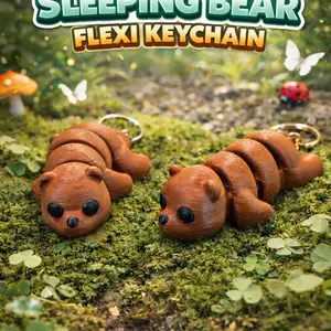 Sleeping Bear Flexi Keychain Articulated 3D Printed Fidget Toy for Stress Relief and Fun