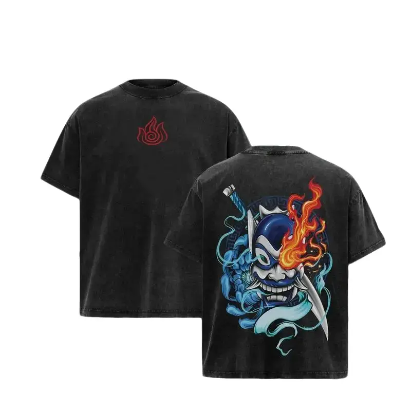Avatar The Last Airbender Zuko Blue Spirit Mask T-Shirt Anime Graphic Tee Vintage Streetwear Unisex Oversize Heavyweight Cotton T Shirt Gift For Anime Fan Anime Double Printed Washed Tee