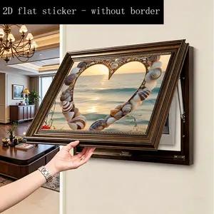 2pcs Ocean Shell Heart Frame Stickers for Electrical Box - Self-Adhesive 2D Wall Decals, DIY Decorative Cover for Home/Office, Easy Peel & Stick, No Residue, Durable Material, One-Time Use, Perfect
