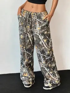 Women's All Over Print Camouflage Loose Wide Leg Pants, Casual Comfy Trousers for Everyday Wear, Ladies Bottoms for All Seasons