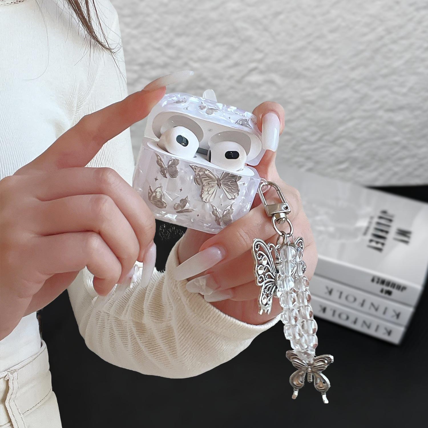 for AirPod Pro 3/2 Airpods 1/2/3Case 2026 Cute Elegant Shell Pearl Shockproof Protective Cover with Strap Keychain Compatible for AirPods Generation for Women Girls, Shockproof Anti-Scratch Anti-Slip TPU Cover