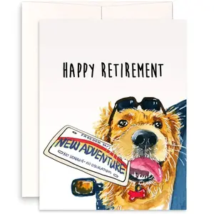 Dog Retirement Card - Coworker Leaving Farewell Cards - New Adventure Golden Retriever