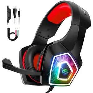 Gaming Headsets for PS4 PS5 Xbox One Switch PC with Noise Canceling Mic Deep Bass Surround Sound & LED Light,3.5mm Wired