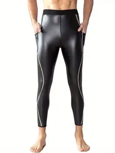 Men Skinny Biker Pu Leather Pants High Street Fashion Motorcycle Trousers Men Slim Fit Stretch Casual Faux Leather Pants