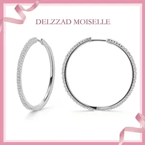 Delzzad Sparkling Serenity Hoops Earrings VVS Synthetic Moissanite Earrings S925 Sterling Silver Synthetic Moissanite Earrings Jewelry Perfect Birthday Engagement Anniversary Mother’s Day Christmas Gifts