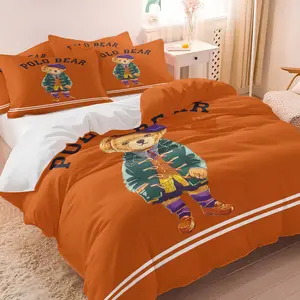 Classic Polo Bear Theme Decorative Duvet Cover Set, Preppy College Style Letter Print, British Retro Style For Bedroom Dorm Rental Home Decor, Without Filler, Ideal Gift For Friends