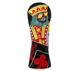 Multicolor black poker embroidered golf club headcover, made of durable synthetic material, used to protect clubs, trendy golf accessory, Golf Gift