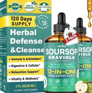 HIIHONE (2 Pack 12 in 1 Soursop Bitters Liquid Drops with Sea Moss, Moringa, Turmeric, Black Seed Oil for Immune, Digestive & Antioxidant Support, 2 Fl Oz