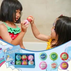 [RUBY VIBE CO] 6 Glam Surprise Bath Bombs Colorful Fizzy Set with Hidden Ring Charm or Bracelet Inside Hydrating Shea & Cocoa Butter Orange Green Apple Peach Vanilla Coconut Ocean