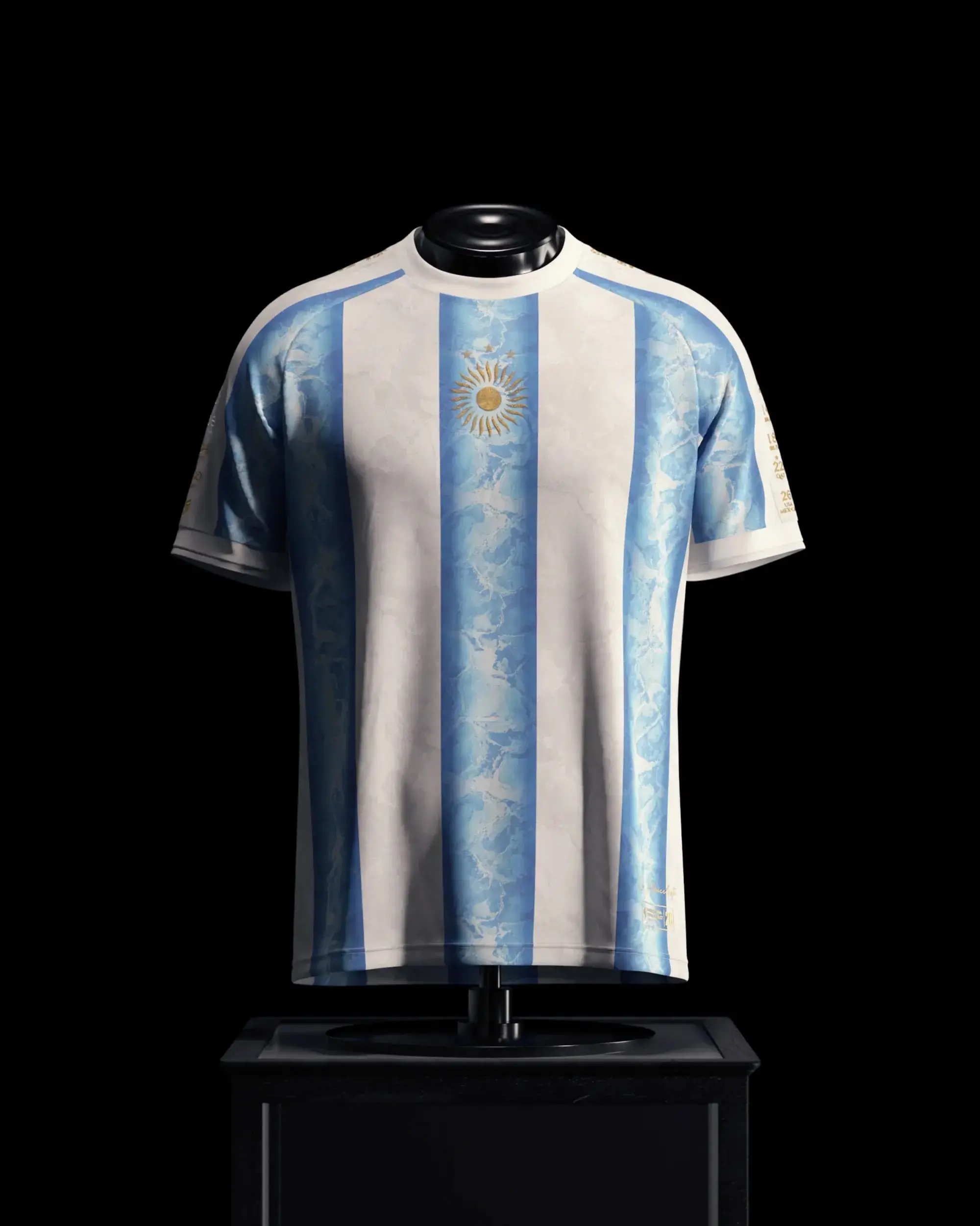 Argentina White Sky Blue Marble Soccer Jersey, Three-Star Sun Graphic Football Jersey, Unisex Short Sleeve Fan Jersey, Game Day Athletic Sportswear and Streetwear Shirt for Men Women