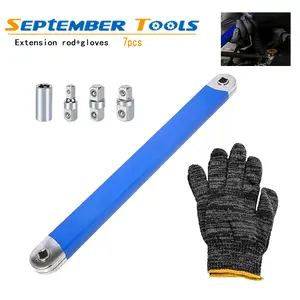 7pcs Extension Ratchet Wrench 15-inch Extension Wrench 3/8" Offset Impact-Ready Socket Wrench Tools Versatile Square Drive Adapters