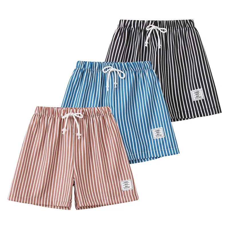 #SummerVibes Boys' 3-Pack Lightweight Printed Shorts, Striped, Elastic Waist with Drawstring, Breathable, Loose Fit, Casual Wear, Machine Washable, for 3-12 Yrs Beach Use, 3 - 4 Years