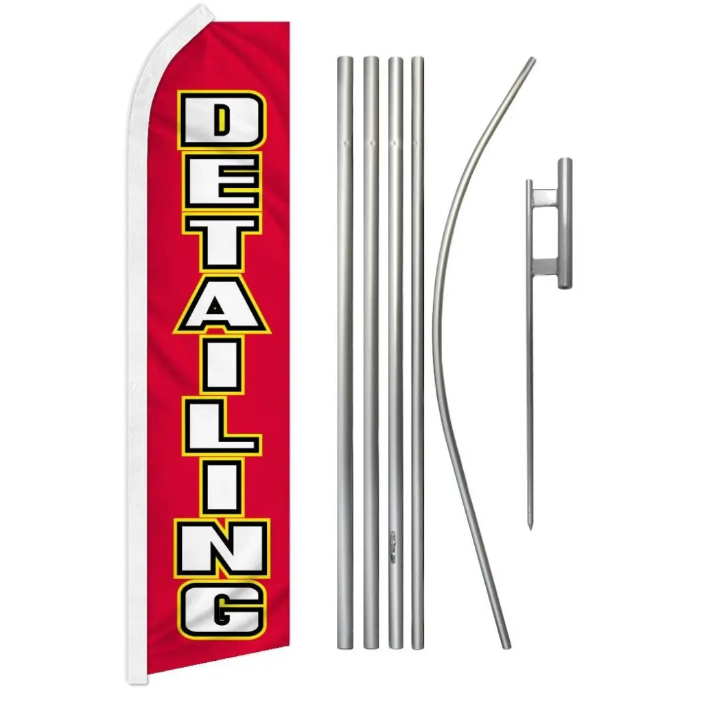 Detailing Super Flag and Pole Kit - 16ft Tall Aluminium-Steel Stable Pole, Windproof Polyester Banner, Easy Install, Curved Sleeve, 11.5x2.5ft for Home Festive Party Backdrops, Synthetic