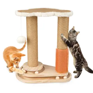 Pawaboo Cat Scratching Post, Cat Self Groomer for Indoor Cats, Cloud Soft Perch for Rest, 17.5" Tall Natural Sisal Scratcher Cat Grooming Interactive Ball Track Toys for Small Cats Kittens