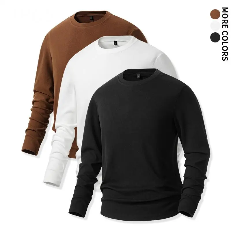 Men’s solid thermal crew neck long sleeve shirt, soft warm base layer pullover, casual layering top for autumn & winter clothes