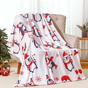 Christmas Animal Pattern Blanket Cute Penguin Soft Blanket Happy Penguin Cartoon Blanket for Animal Lovers Bedding,50 x 60