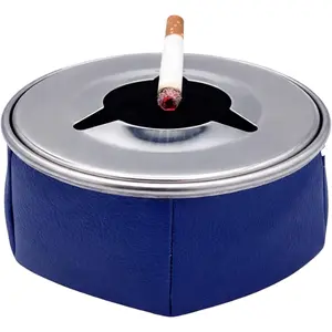 Stainless Windproof Faux Leather Bean Bag Sandbag Ashtray Non Stitched, Blue