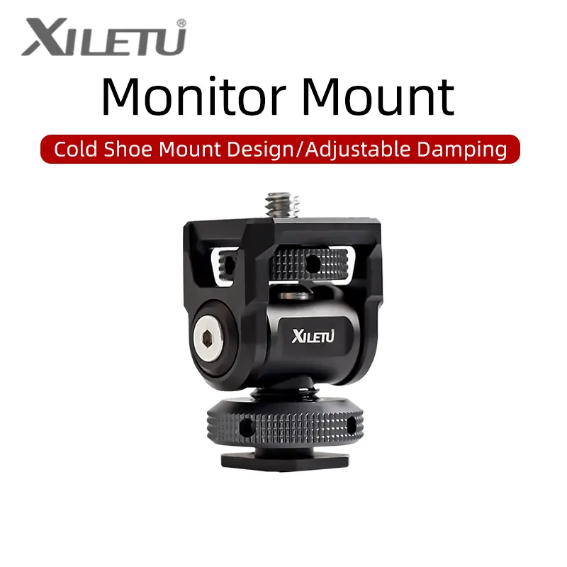 XILETU XU-1 Aluminum Alloy Camera Monitor Mount Bracket with Adjustable Arm, 360° Swivel, 180° Tilt, Cold Shoe Mount, 1/4"-20 Screw Hole for Monitors, LED Lights, Vlogging Rigs, Smartphones - Camera Accessory
