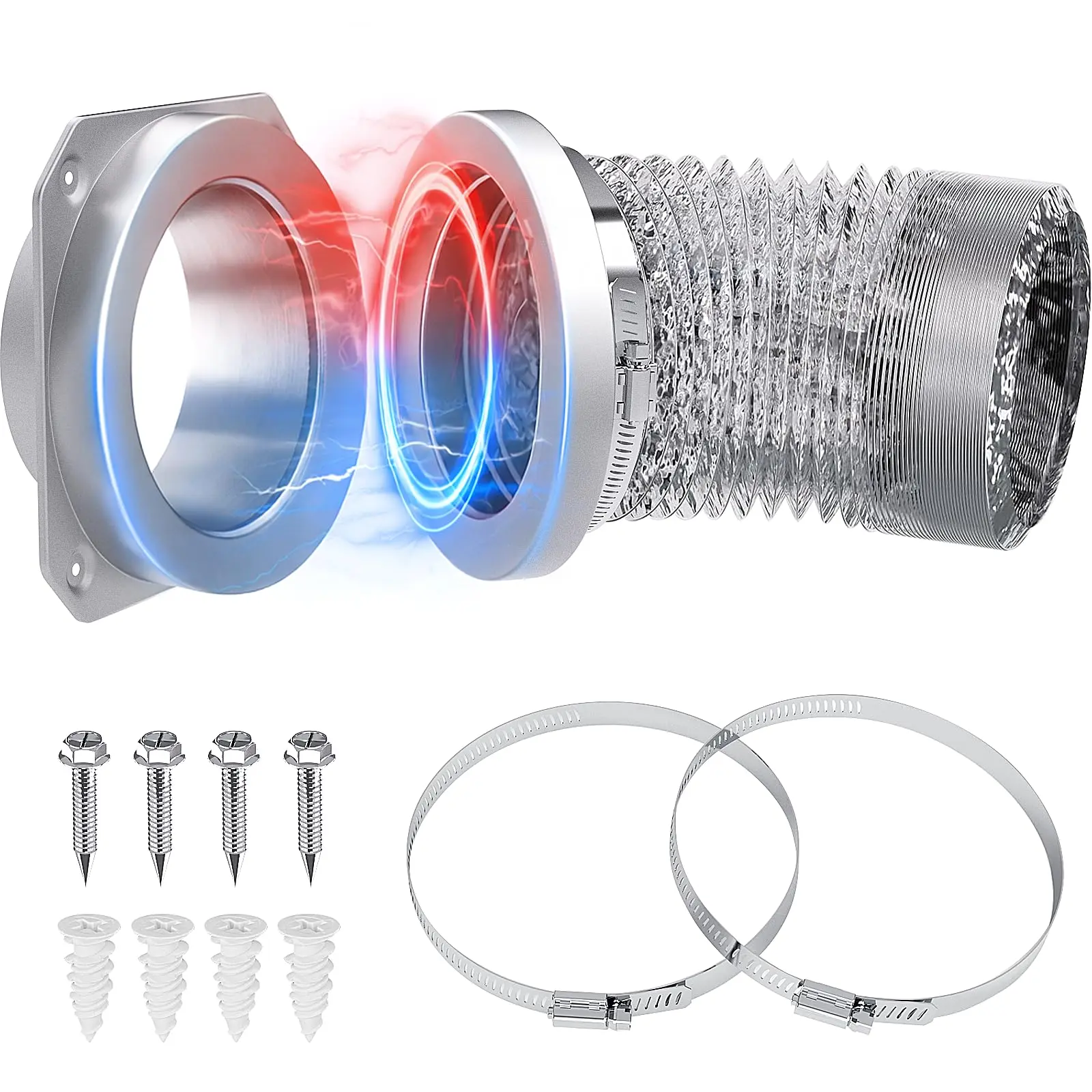 Laundry Magnetic Dryer Vent Coupling DV180 - Airtight Seal Dryer Vent Connector Kit, Quick-Connect, Easy to Clean, Includes 2.6ft 4" Duct & 2 Clamps