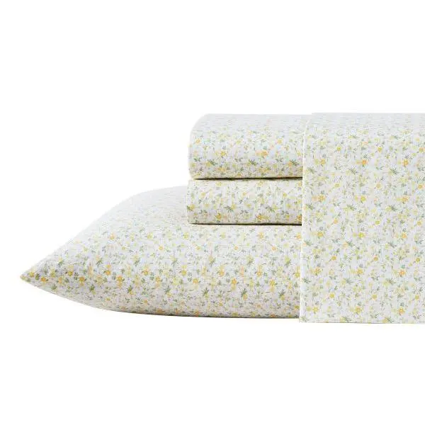 Laura Ashley Evie Yellow Cotton Queen Sheet Set