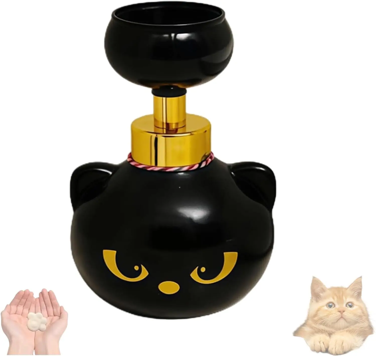 Cute Black Cat Foaming Soap Dispenser, Refillable Foam Hand Soap Pump for Bathroom and Kitchen Sink, Cartoon Cat Soap Container with Paw Shaped Foam Output, Decorative Countertop Soap Dispenser for Home Use