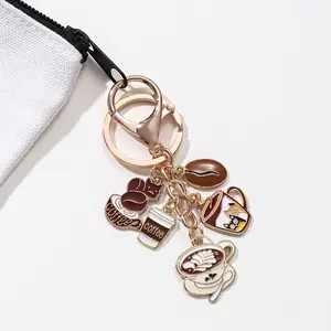 Coffee-Themed Metal Keychain Kawaii, Round Shape, Fashionable Casual Style, Decorative Car & Bag Pendant, Ideal Birthday Gift for Friends and Family, Coffee Bar, Keychain For Bags