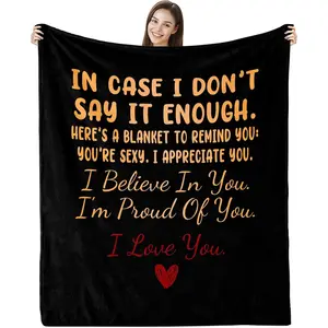 Luxurious Black Flannel Throw Blanket - Cozy, , Machine Washable - Heartfelt 'I Love You' Message for Couples, Ideal Gift for Weddings, Christmas, Valentine's Day, Birthdays-280GSM