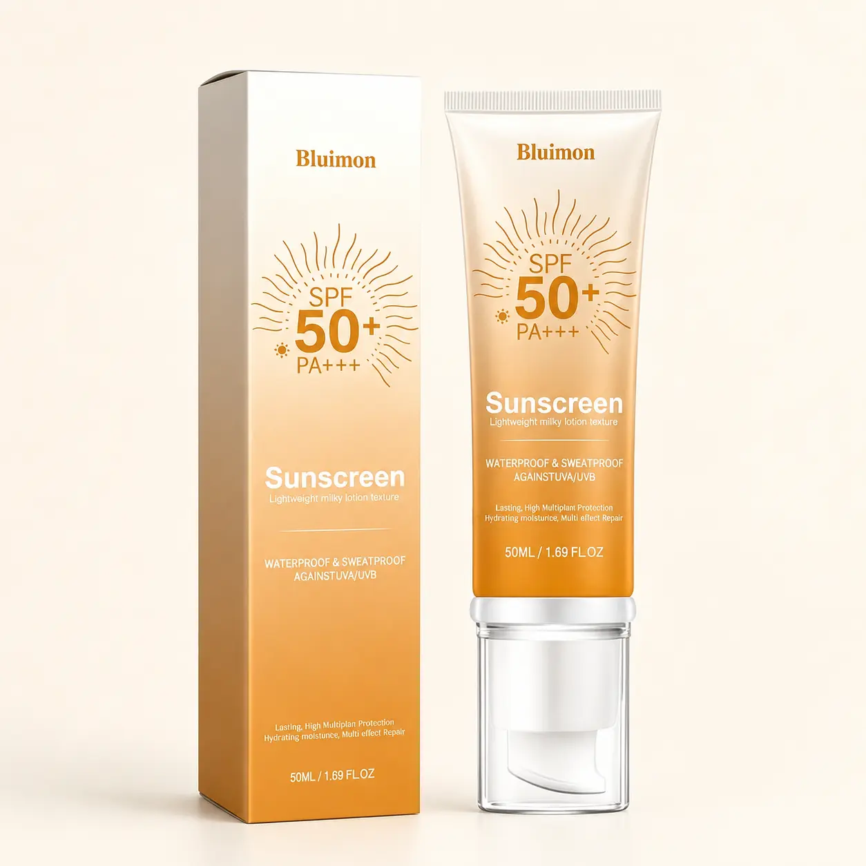 Bluimon Tinted Facial Sunscreen SPF 50+ PA+++ - Alcohol-Free Sun Care Product, Lightweight Sunblock for Face, Hydrating, Non-Greasy Formula for Daily Use