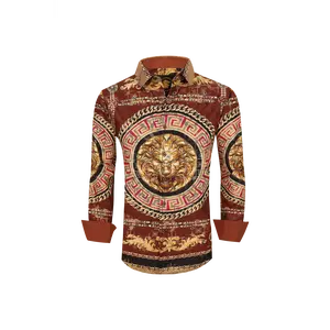 Mens Luxury Brand Printed Silk Like Shirts-HLS2002L-503