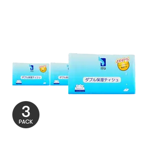 ITO Japan Double Moisturizing Facial Tissues - 100% Virgin Wood Pulp, Fluorescent-Free, 120 Pulls x 3 Packs - Bulk Value Pack for Home & Office