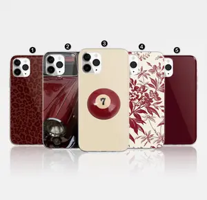 Aesthetic Burgundy Phone Case Red Pattern Cover fit For iPhone 16 Pro Max, 15 Plus, 14, 13, 12, 11, XS