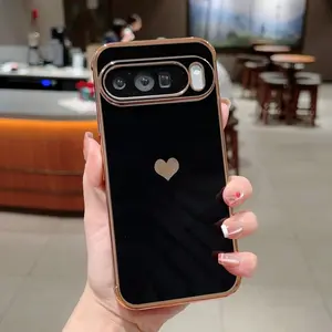 Fashion Electroplated Heart Phone Case for Google Pixel 7a 8a 9a 10a 8 9 10 Pro Xl, Simple Mobile Protection Cover