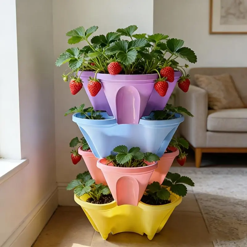 Tiered Vertical Garden Planter, 4-Tier Stackable System for 12 Plants, Space-Saving Herb & Strawberry Planter with Center Support Hole for Indoor/Outdoor Gardening