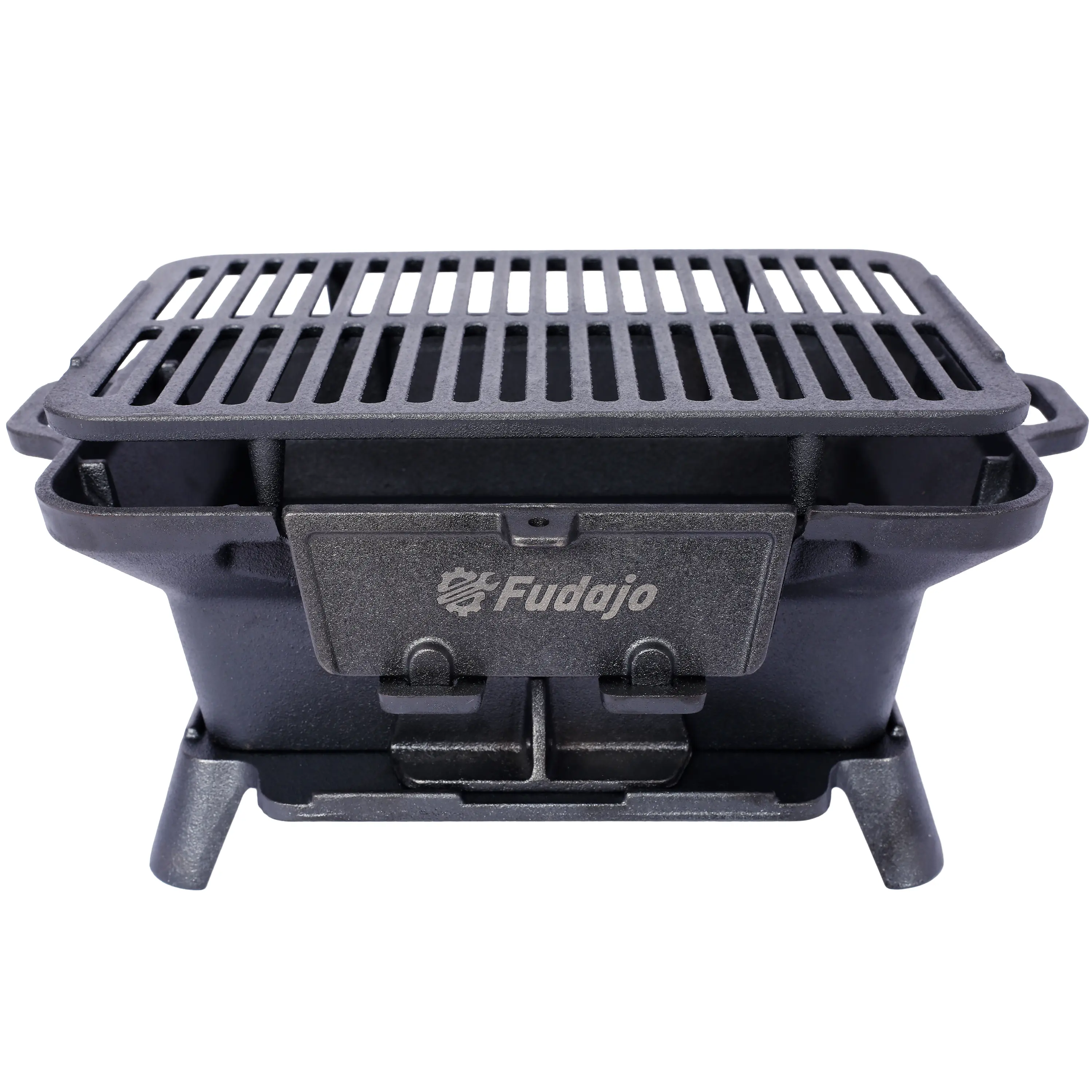 Oval Cast Iron Hibachi Barbecue Grill - 100% Enamel Coated, Portable, Compact Charcoal Tabletop Grill with Skillet, Durable Small Outdoor Stove for Tailgating, Camping, Easy Cleanup & Storage