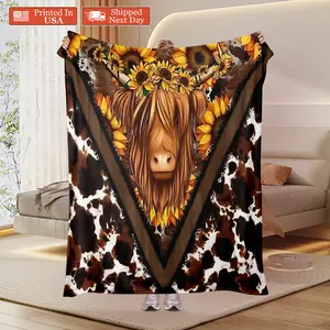 Digital Printed Blanket Sunflower Yak Combination Elements Suitable for Office Sofa Bedroom Multi-purpose Portable Blanket